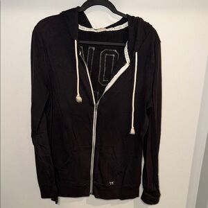 PINK by VS Black Zip-Up Hoodie with White Drawstrings and lettering